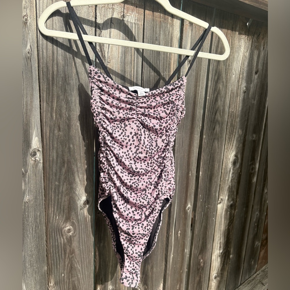 Pink and Black Ruched Swimsuit